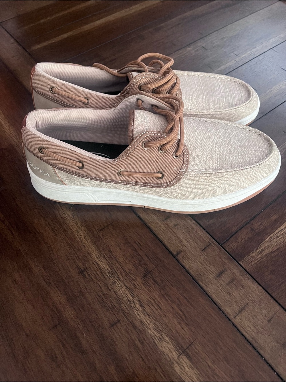 Nautica Men’s Canvas Boat Shoes in Beige and Brown